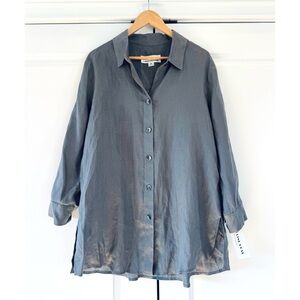 Caroline Rose Shirt Linen Button Down Tunic Lagenlook Minimalist Luxury Size M